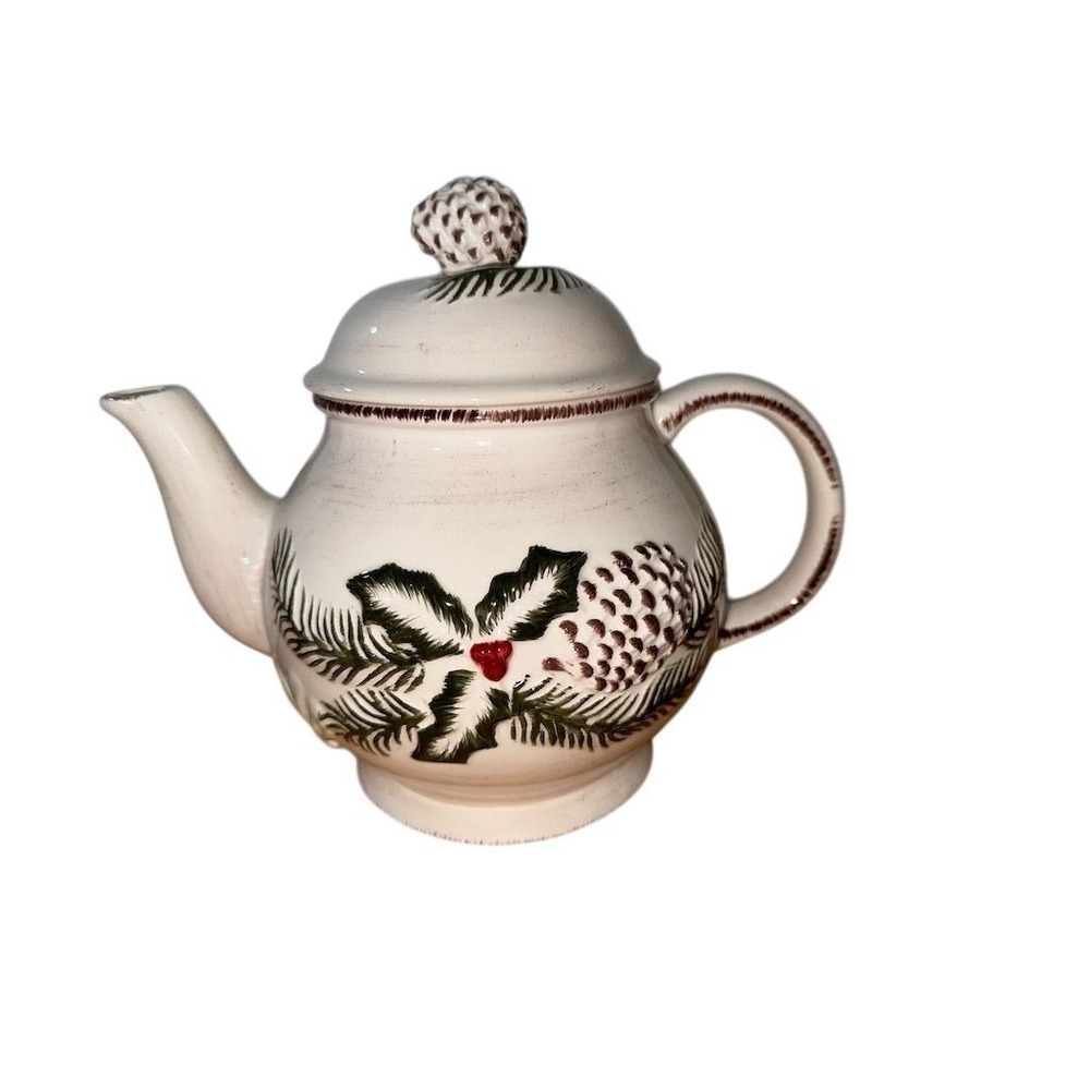 Pine Cone Teapot Rustic Cabin Lodge Vintage 7" stoneware Christmas‎